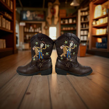 Disney Toy Story Woody Cowboy Boots Toddler 8 Brown Pixar Side Zip Western Boys