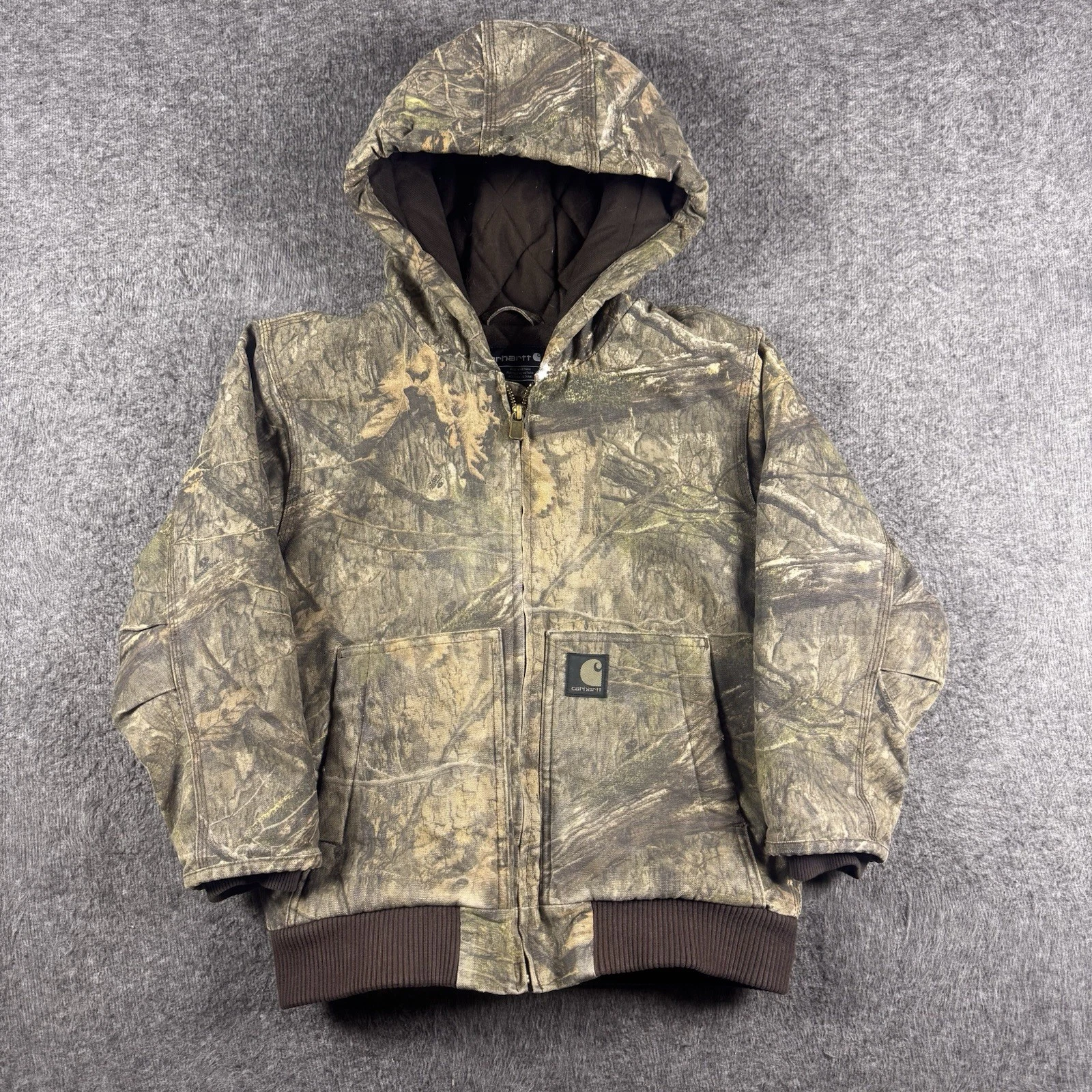 Camo Carhartt Jacket Youth Small 7-8 Quilt Lined Mossy Oak Hooded Outdoors