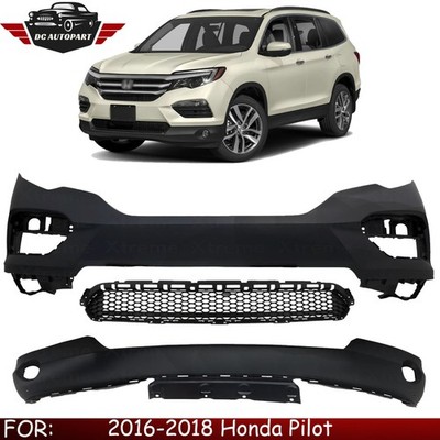 Front Bumper Cover Primed Plastic & Bumper Grille Kit For 2016-2018 Honda Pilot