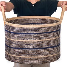 Sapphire Blue Large Blanket Basket, 22"x22"x14"  Jute Blanket Basket Living ...
