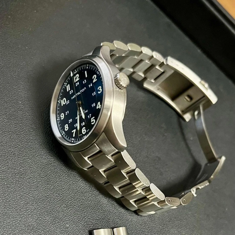 Impuesto de importación incluido Hamilton Khaki Field Titanium automático 38 mm esfera azul Foto 3 de 4