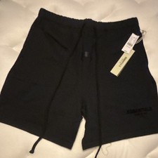 Essentials Men s Black Solid Sweat Shorts Drawstring Logo Accent Size L NWT