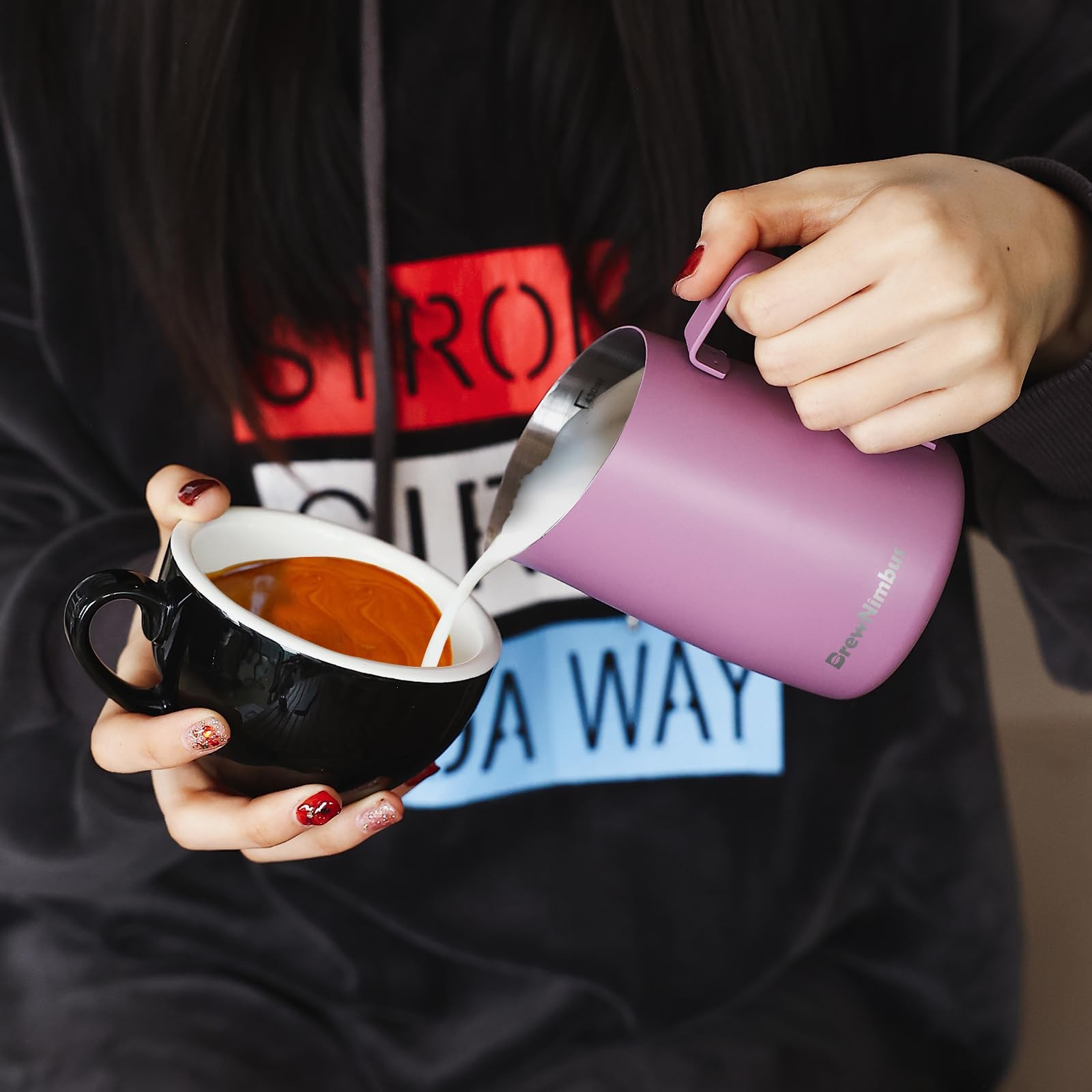 Milk Frothing Pitcher, 14oz/430ml Stainless Steel Milk Frother Cup, Espresso ...