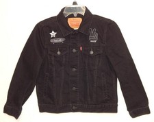 LEVI'S Kids Boys "Stitched Icons" Black Denim Trucker Jacket Size Medium 10-12 