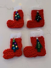Christmas Crocheted  Mini Stockings Set Of (4) Ornaments, Money Gift Holder