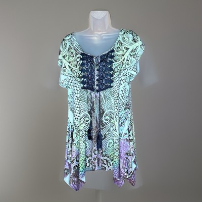 World Unity Tunic Top Women S Multicolor Boho Handkerchief Hem Festival Fairy