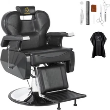 Salon Chair Reclining Barber Chair with Heavy Duty Hydraulic Pump Black Silver