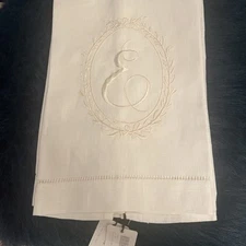 “E” MUDPIE 100% Toile The Guild LLC Linen Monogrammed Hand Towel