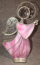 9   Vintage Pink Slag Stained Glass   Angel Figurine   Fun