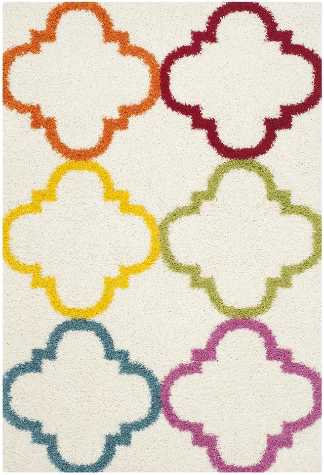 Alfombra de acento colección Shag para niños - 4' x 6', marfil y multi, diseño arco iris, sin... Foto 2 de 4