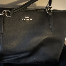 Coach Black Zip-Top Tote Bag Logo Accents Silver Hardware