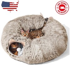 Cat Tunnel with Cat Bed for Indoor Cats, Soft Plush Peekaboo Cat Cave Donut ...