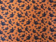 Halloween Fabric Flying Witches on Broomsticks w Bats Orange Black 2.5 ydx 45