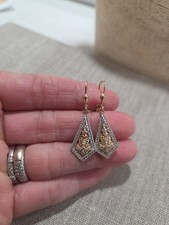 14k Yellow  White Gold Diamond Cut Filigree Dangle Drop Earrings 4gr