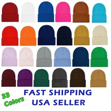 Beanie Hat Cap Plain Knit Ski Skull Cuff Winter Warm Slouchy Men Women Unisex