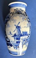 ANTIKE  DELFTER  BLAU  HOLLAND VASE  FLORAL HANDBEMALT 