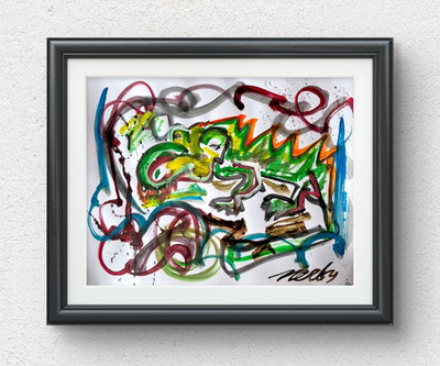 Abstract Cheerful Alligator Home Decor Wall Art  11 x 14 Acrylic on Paper P045