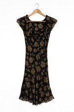 Polo Ralph Lauren Silk Floral Ruffle Midi Dress Black Beige 10 Romantic Boho