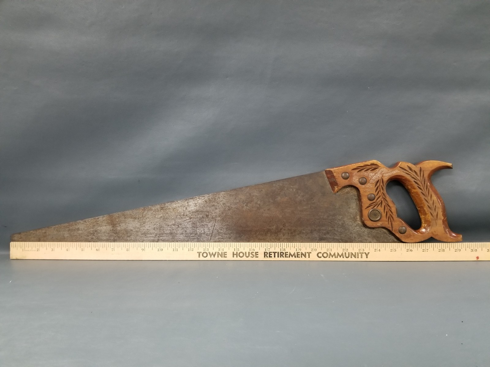 VTG 50's Disston 26" Blade Hand Saw Wood Handle Scale Logo Etched Willow