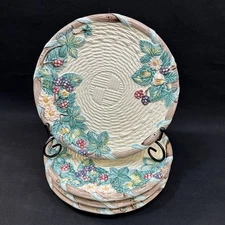 4 The Haldon Group 1988 BERRY Porcelain 8" Salad Plates Blackberry Basketweave