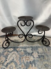 Wrought Iron 3-Arm Pillar Candle Holder Metal Scroll Farmhouse Candelabra 14"