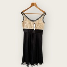 Next Dress 10 Black Gold Fit Flare Lace Chiffon With Silk Occasion Party NEW