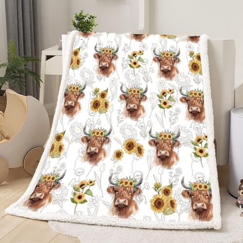 Highland Cow Blanket - Sunflower Highland Cow Gifts for Women & Girls, Warm - Picture 3 of 8