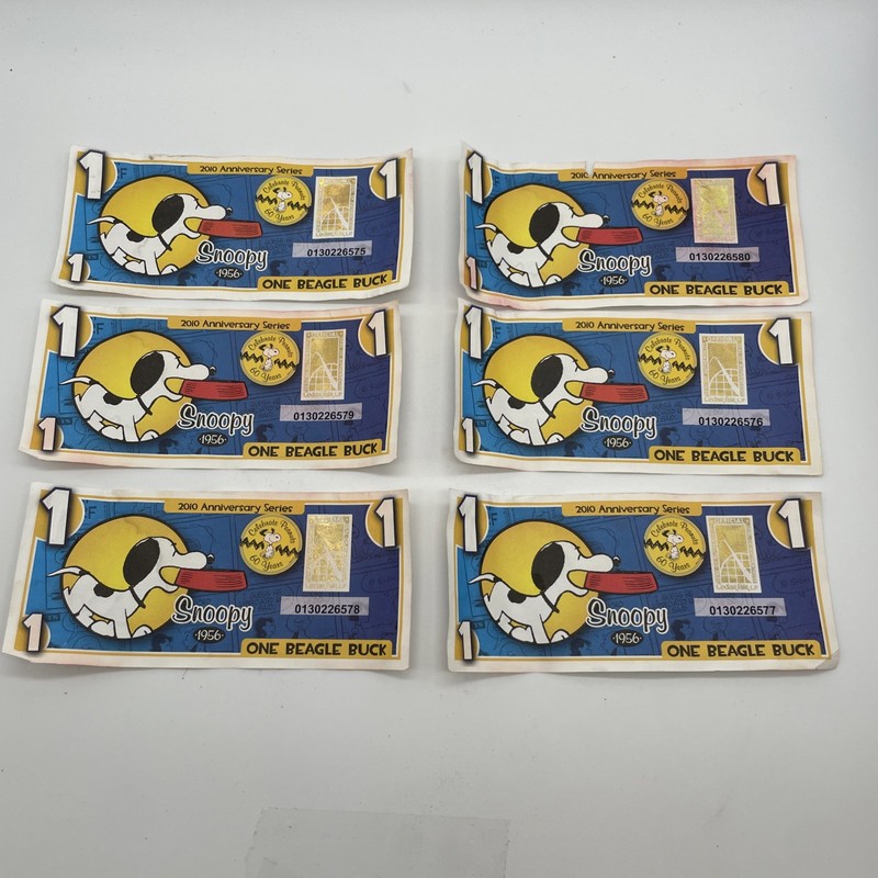 Cedar Fair 1 Beagle Buck Lot Of 6 2010 Anniversary Series Peanuts Snoopy Damaged