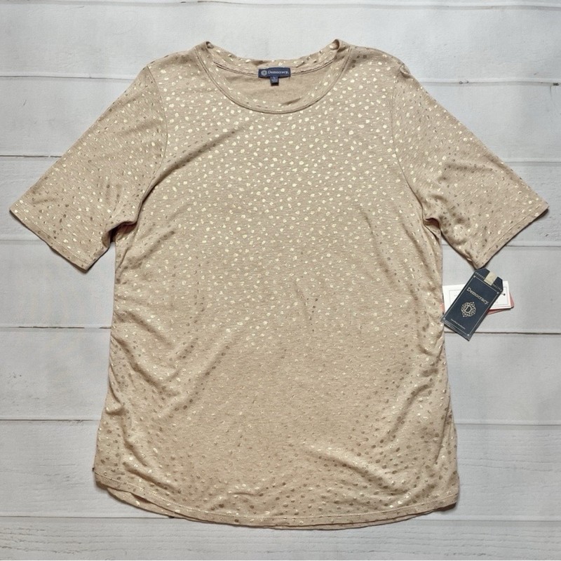 NWT - Democracy - Women’s Tan Ruched Foil Top - Size Large
