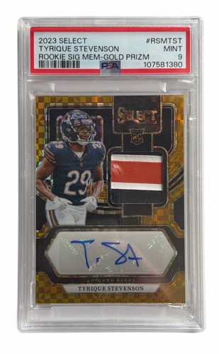 2023 Panini Select Tyrique Stevenson PSA 9 Rookie Gold Prizm Patch Auto /10 MINT
