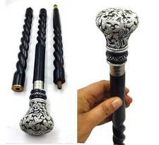 Victorian Carved Derby Handle Walking Cane 37 inch Handcrafted Wooden Stick