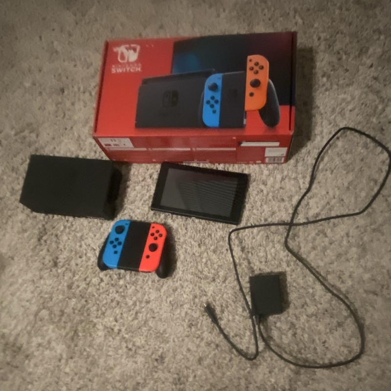 Nintendo Switch HAC-001 32GB Console w/ Neon Blue/Red Joy-Con Dock HDMI Adapter