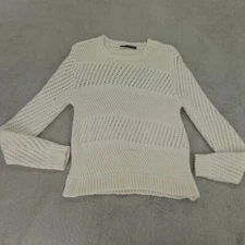 Jenni Kayne Sweater Womens Medium Cream White Open Knit Pullover