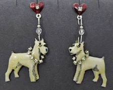 Lunch At The Ritz Enamel Schnauzer Dog Crystal Collar Red Heart Post Earrings