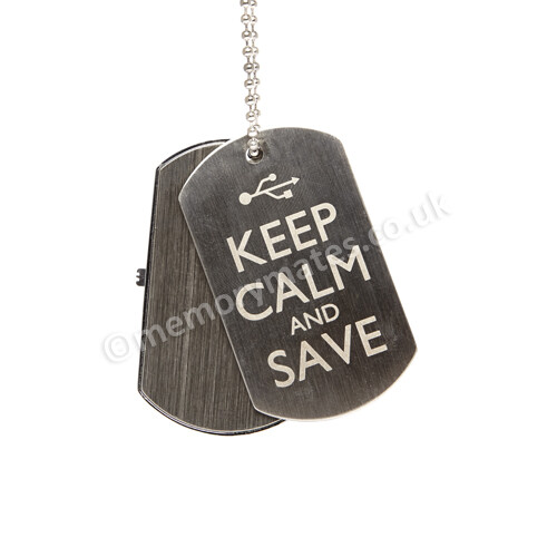 8GB 'Keep Calm & Save' Dog Tags USB Flash Drive with Chain - Memory Gift