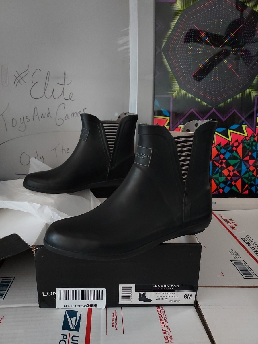 London Fog Piccadilly Rain Boots, Women's Size M, black Winter Rain (#00r)