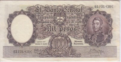 Argentina P.274b Col 534c 1000 1,000 Pesos M/N Sig Fabregas-Mendez Delfino Foxi.