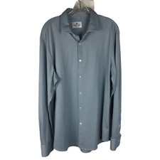 Mizzen Main Performance Shirt Mens Size XL Trim Fit Blue Mini Gingham Stretch