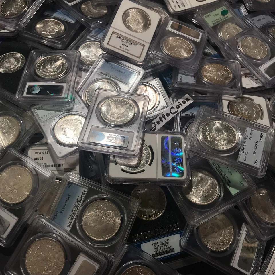 3x Dólares de Plata Morgan de Estados Unidos Calificados ✯PCGS NGC P,S,O ✯ Moneda Estate BU UNC Lote $1 Foto 4 de 4