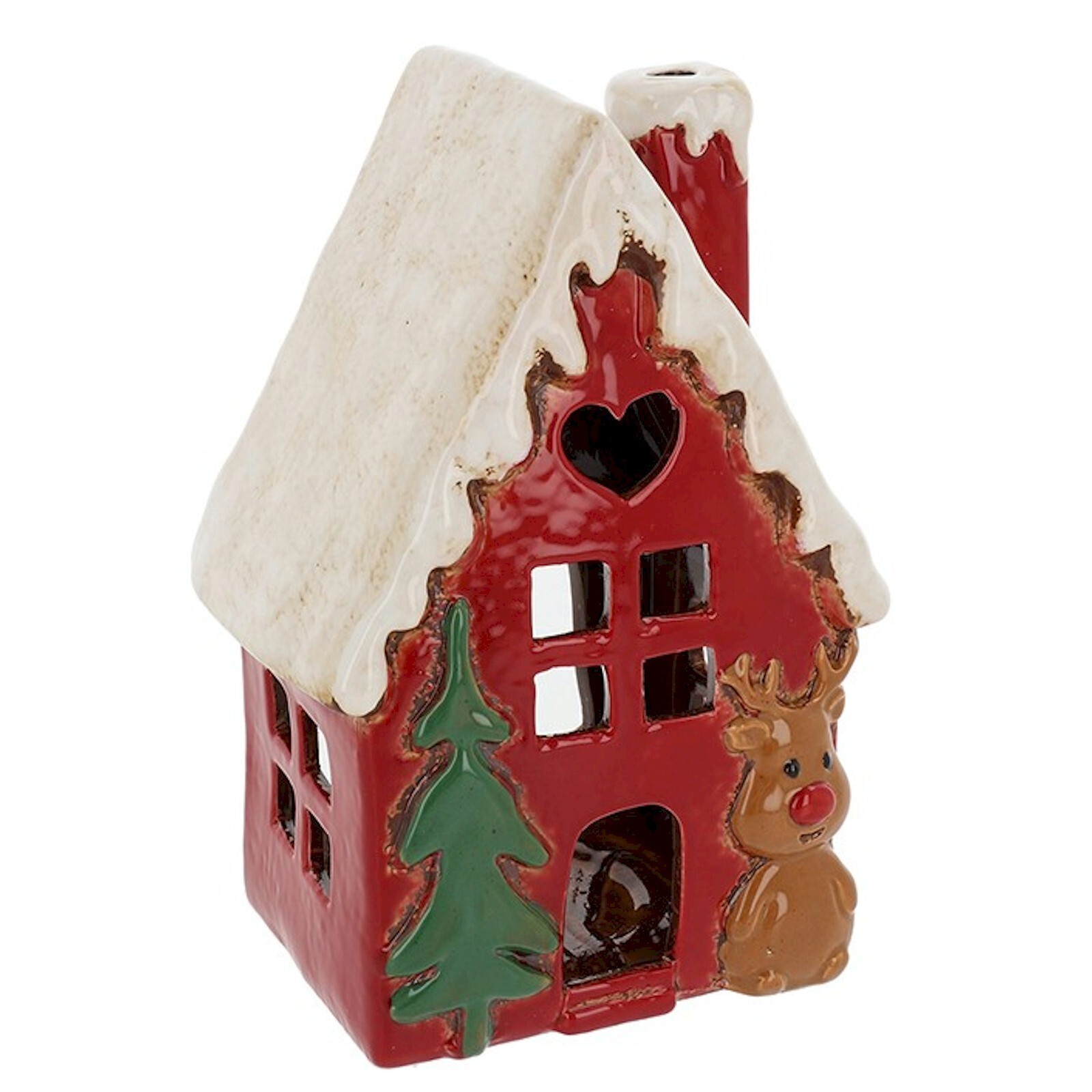Village Pottery Snowy Reindeer House Tealight Holder JD340355