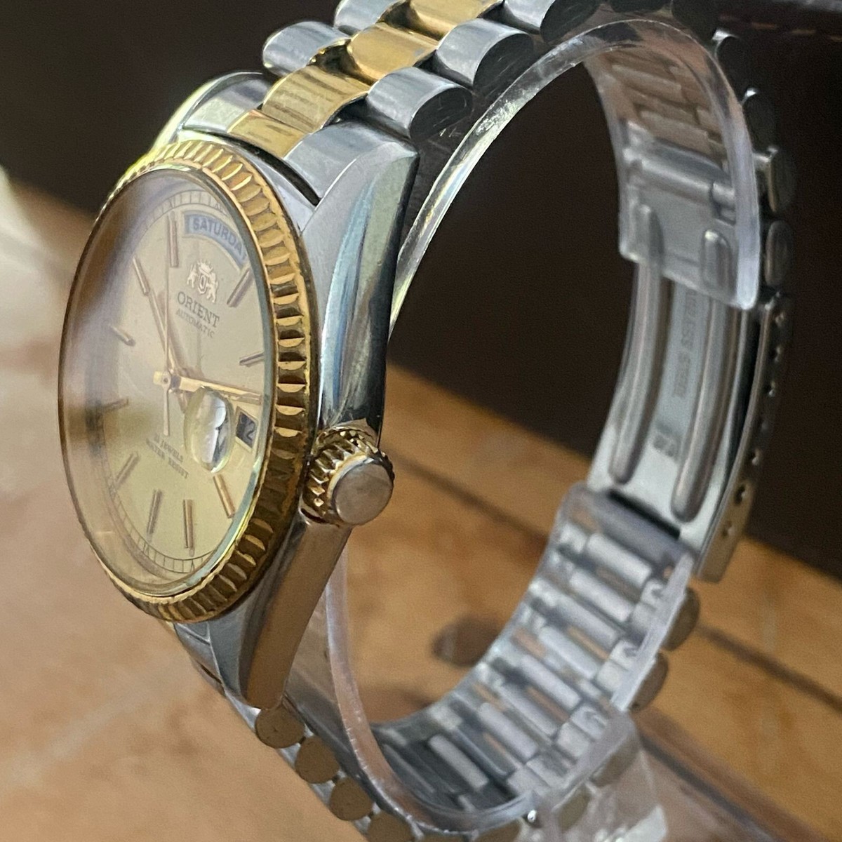 RARE MEN WATCH ORIENT President Automatic 46E001-91 Two Tone Day