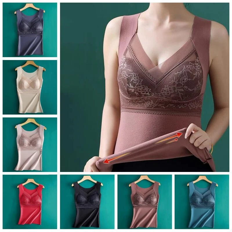 Lady Thermal Slim Camisole Tank Tops Vest with Chest Pad Fleece Lined Warm Soft - image 2 of 4
