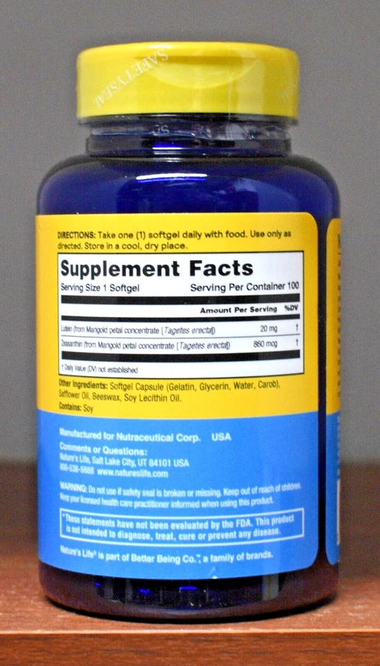 Natures Life Luteína 20 mg 100 Cápsulas Blandas con Zeaxantina Apoyo a la Salud Ocular 1/Día Foto 2 de 3