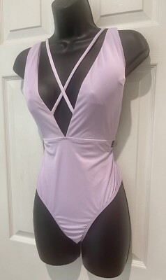Stylish Women's Lavender One Piece Deep V Padded Swimsuit Size L