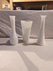 Vintage White Milk Glass Floral Vase Ribbed Embossed Scalloped Edge Textured (3)