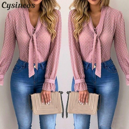 Las Nuevas Mujeres De La Manera Sexy Blusa Gasa Ladies Elegante Camisa De Manga  Larga Blanco | Rosegal.com Spain