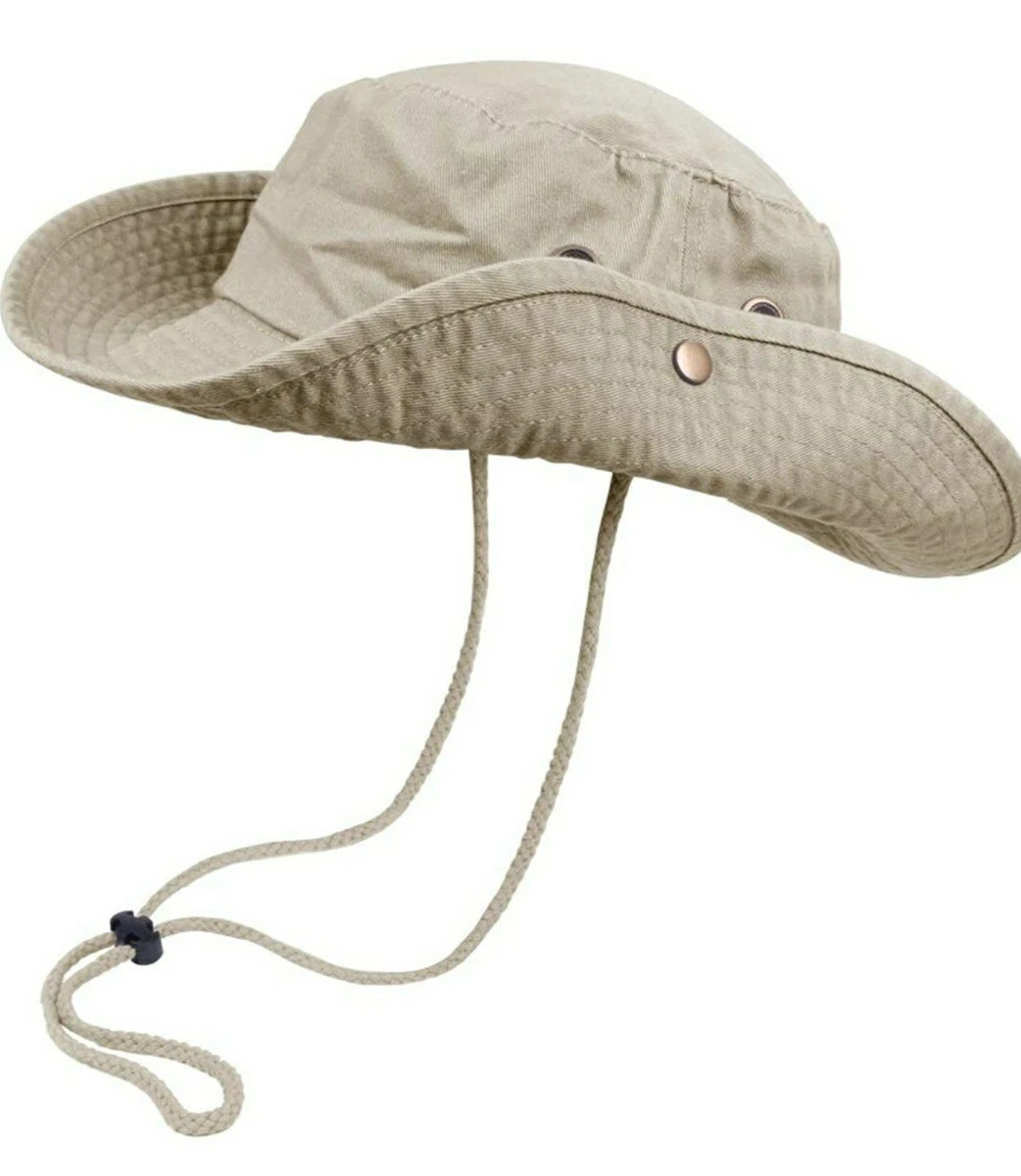 Tan Bucket Hat with String Wide Brim Hiking Fishing UV Sun Protection  unisex.