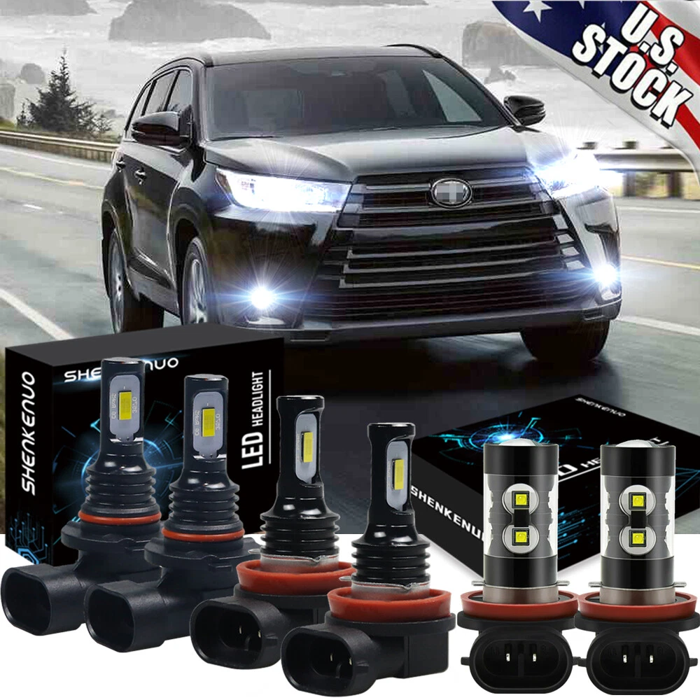 For Toyota Highlander 2014-2019 LED Headlight+Fog Light Bulbs Combo Kit 6000K