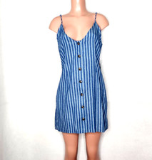 Tobi Blue Striped Mini Shift Dress NWT Size Medium* Full Button Front