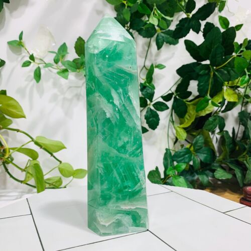 1233g Natural Green Fluorite Crystal Obelisk Quartz Tower Healing Wand Point - Picture 1 of 12